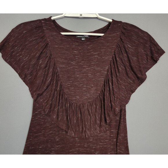 RXB Ruffle Top Womens XS Burgundy Heathered Stretches Flutter Sleeves - Picture 3 of 11